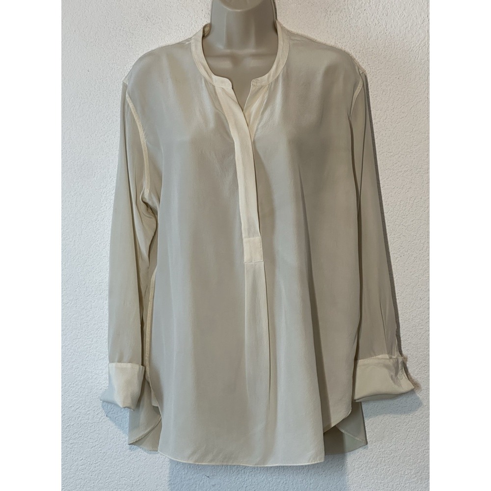 The White Company Silk Blouse Top Size 12 Ivory Concealed Buttons Quiet Luxury